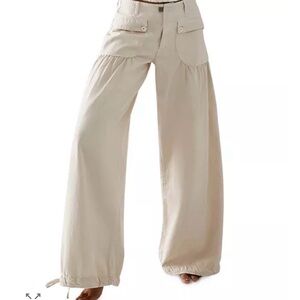 Free People Lotus Jeans Women's Cream Wide-Leg Pants